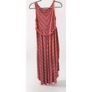 Liz Lang Maternity Womens Size XS TP Maxi Dress Orange Gray Stripe Tie Belt Baby